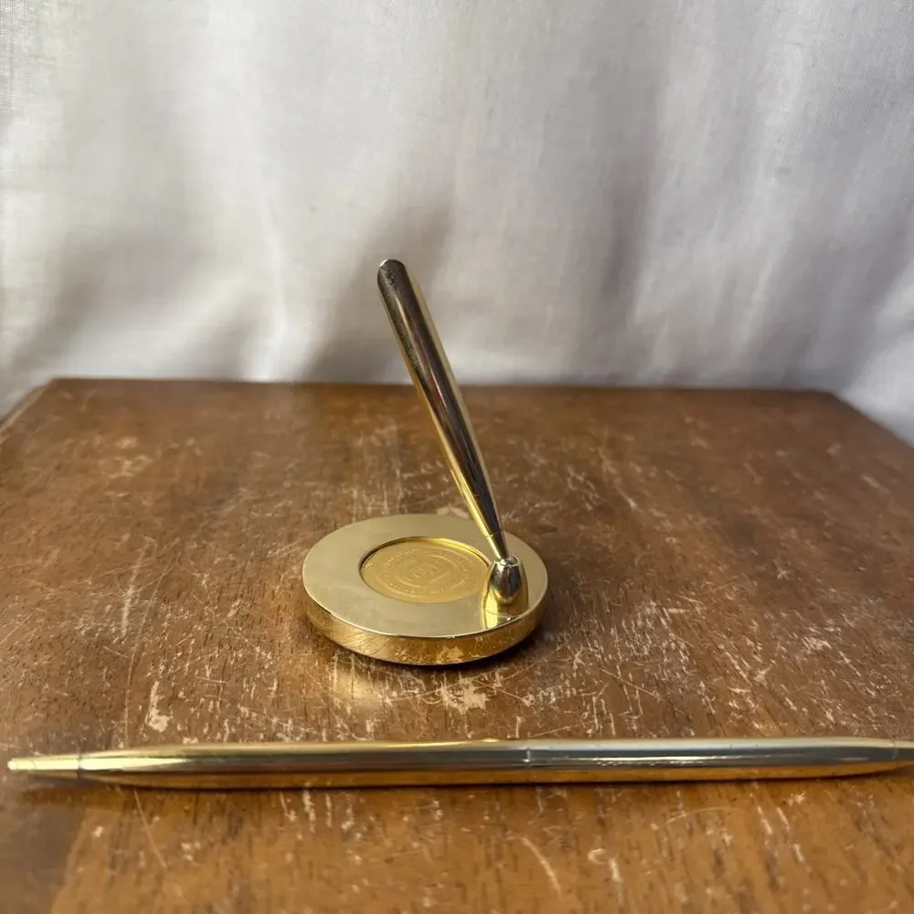 BYU Gold Plated‎ Desk Set Ballpoint Pen Stand Collector Office Alumni Gift Decor